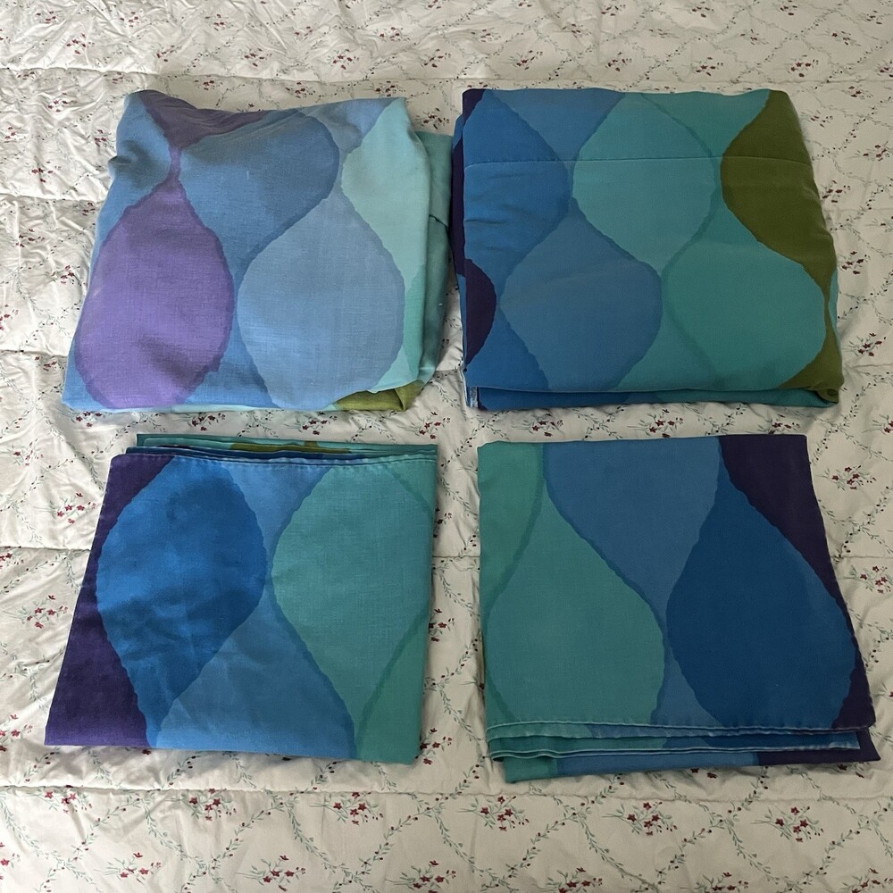 VTG Cannon Royal Family King Sheet Set Wavy Gravy Mod Blue Purple Psychedelic